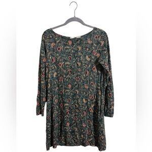 Peruvian Connection Orla Green Floral Pima Cotton Blend Long Sleeve Dress Small